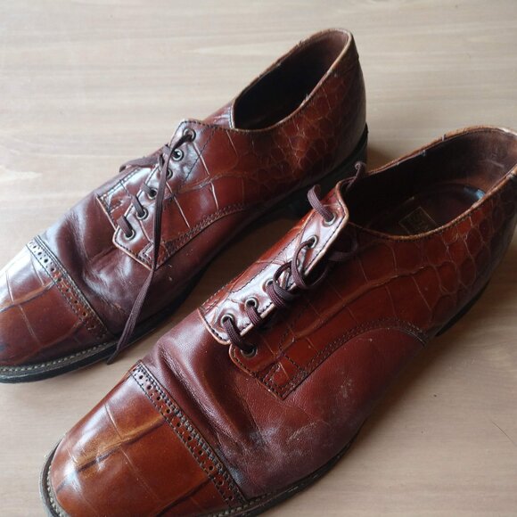 Stacy Adams Men's Size 9.5 Reptile Print Leather Croc Cap Toe Shoes - Picture 1 of 5